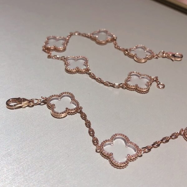 [Eternal Jewelry]CLOVER 5 MOTIF ROCK CRYSTAL PINK GOLD BRACELET