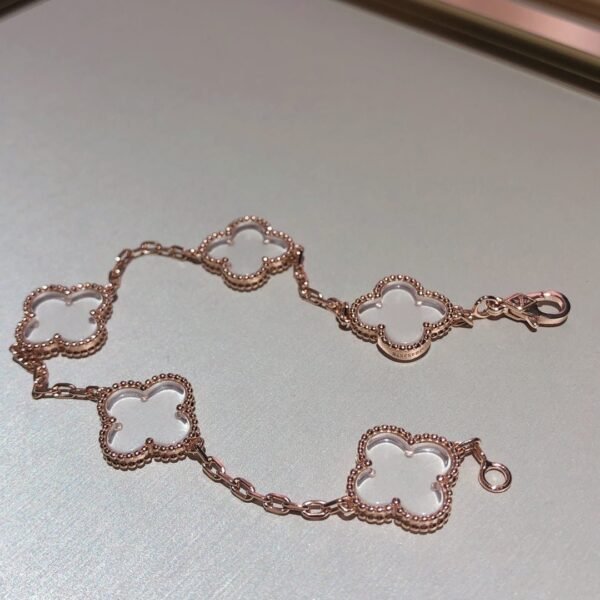 [Eternal Jewelry]CLOVER 5 MOTIF ROCK CRYSTAL PINK GOLD BRACELET
