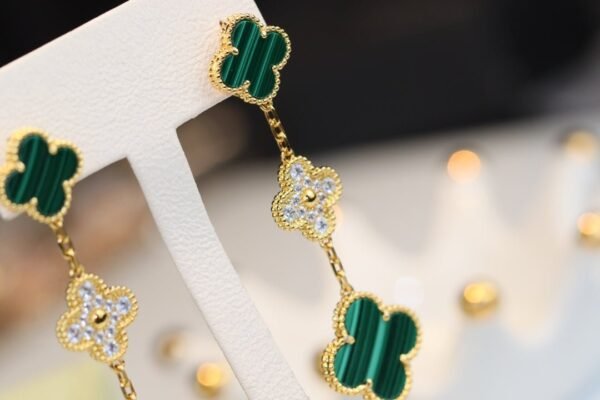 [Eternal Jewelry]CLOVER EARRINGS GOLD MALACHITE DIAMOND 3 MOTIF