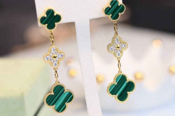 [Eternal Jewelry]CLOVER EARRINGS GOLD MALACHITE DIAMOND 3 MOTIF