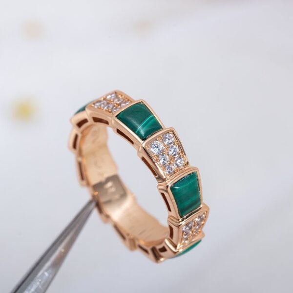 [Eternal Jewelry]SERPENTI RING PINK GOLD MALACHITE DIAMOND PAVED 4MM