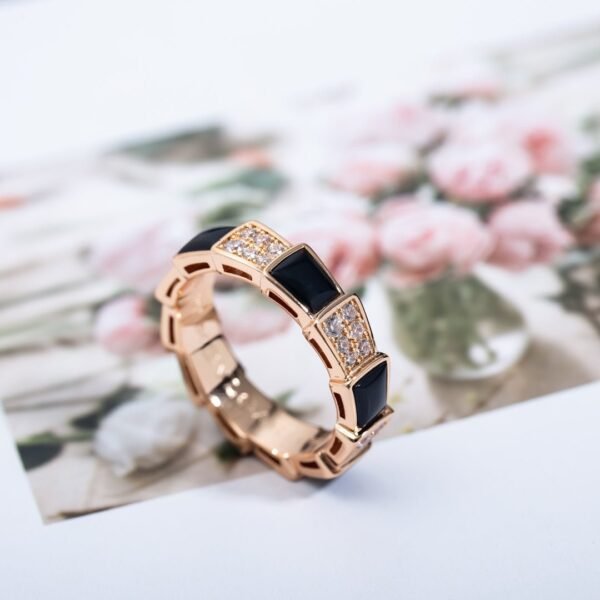 [Eternal Jewelry]SERPENTI RING PINK GOLD BLACK MOP DIAMOND PAVED 4MM