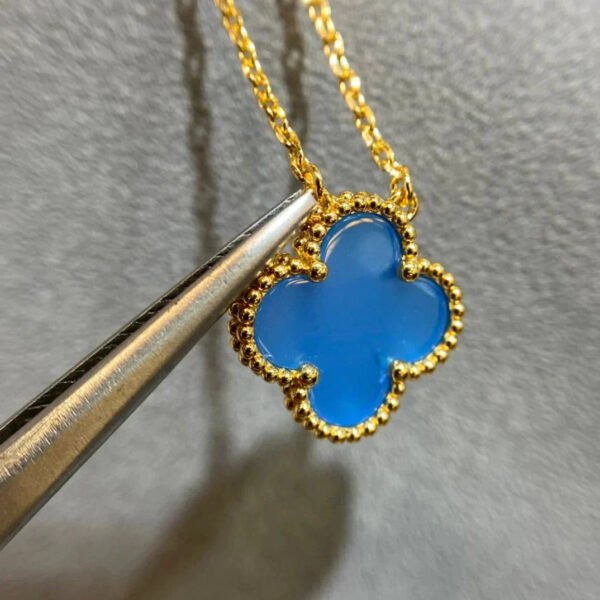 [Eternal Jewelry]CLOVER 15MM BLUE AGATE NECKLACE