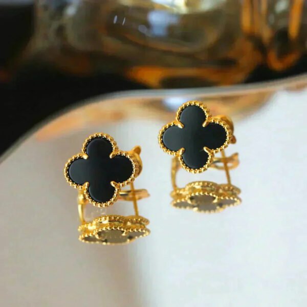 [Eternal Jewelry]CLOVER MEDIUM 1 MOTIFS  ONYX STUD EARRINGS