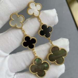 [Eternal Jewelry]CLOVER 3 MOTIF MOP ONYX DARK MOP PINK GOLD EARRINGS