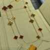 [Eternal Jewelry]CLOVER 16 MOTIF CARNELIAN TIGER EYE ROSE GOLD NECKLACE
