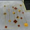 [Eternal Jewelry]CLOVER 16 MOTIF CARNELIAN TIGER EYE ROSE GOLD NECKLACE
