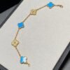 [Eternal Jewelry]CLOVER 5 MOTIF BLUE CHALCEDONY DIAMOND GOLD BRACELET