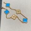 [Eternal Jewelry]CLOVER 5 MOTIF BLUE CHALCEDONY DIAMOND GOLD BRACELET