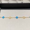 [Eternal Jewelry]CLOVER 5 MOTIF BLUE CHALCEDONY DIAMOND GOLD BRACELET