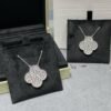 [Eternal Jewelry]CLOVER 25MM LARGE PENDANT DIAMOND PAVED SILVER NECKLACE