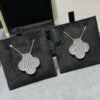 [Eternal Jewelry]CLOVER 25MM LARGE PENDANT DIAMOND PAVED SILVER NECKLACE