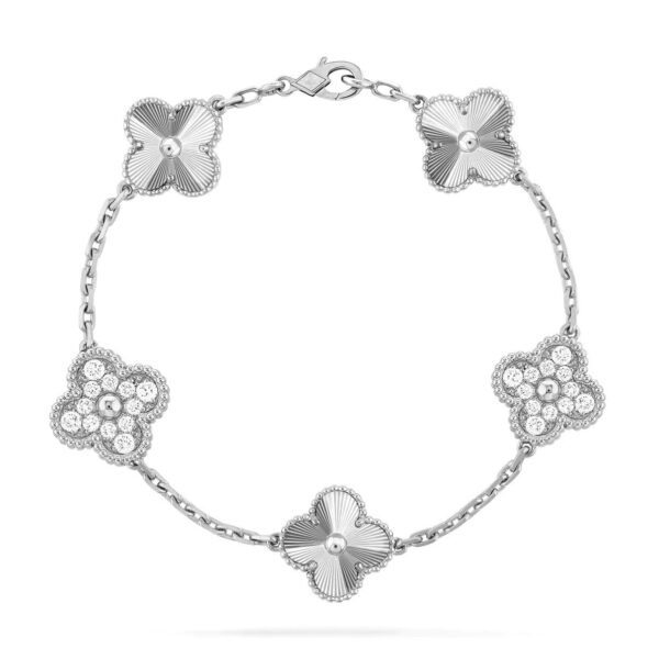 [Eternal Jewelry]CLOVER 5 MOTIF SILVER DIAMOND BRACELET