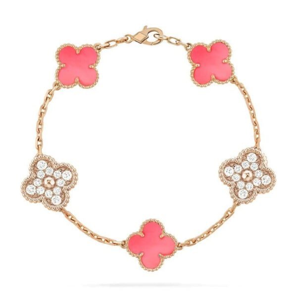 [Eternal Jewelry]CLOVER 5 MOTIF DIAMOND PINK MOP PINK GOLD BRACELET