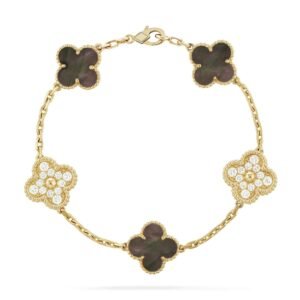 [Eternal Jewelry]CLOVER 5 MOTIF GRAY MOP DIAMOND BRACELET
