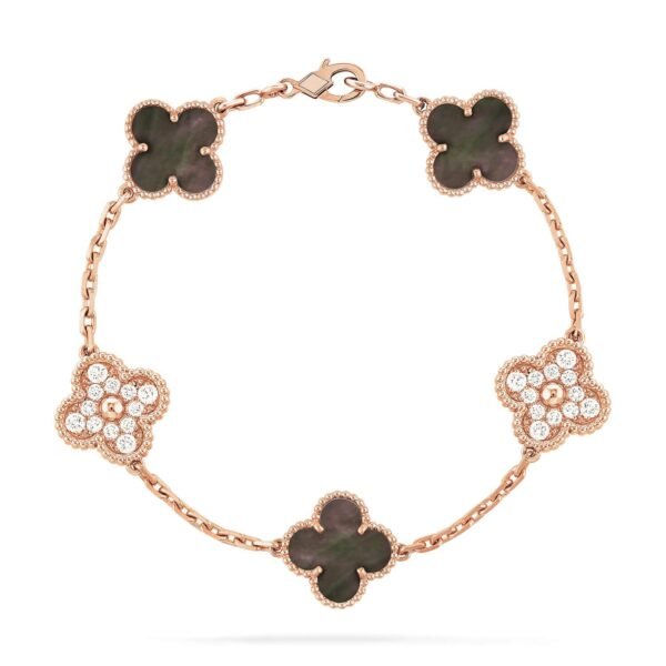 [Eternal Jewelry]CLOVER 5 MOTIF GRAY MOP DIAMOND BRACELET