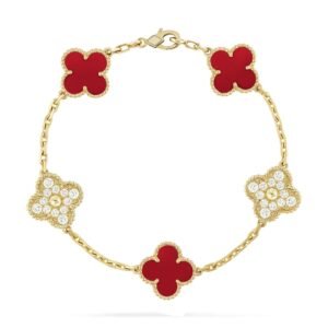 [Eternal Jewelry]CLOVER 5 MOTIFS CARNELIAN DIAMOND BRACELET