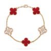 [Eternal Jewelry]CLOVER 5 MOTIFS CARNELIAN DIAMOND BRACELET