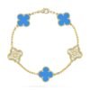 [Eternal Jewelry]CLOVER 5 MOTIF BLUE CHALCEDONY DIAMOND GOLD BRACELET