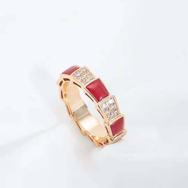 [Eternal Jewelry]SERPENTI RING PINK GOLD CARNELIAN DIAMOND PAVED 4MM