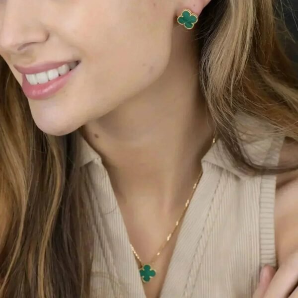 [Eternal Jewelry]CLOVER MINI 9.5MM MALACHITE  EARRINGS