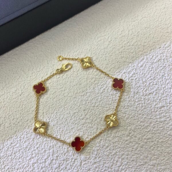 [Eternal Jewelry]CLOVER 6 MOTIF RED AGATE LASER BRACELET
