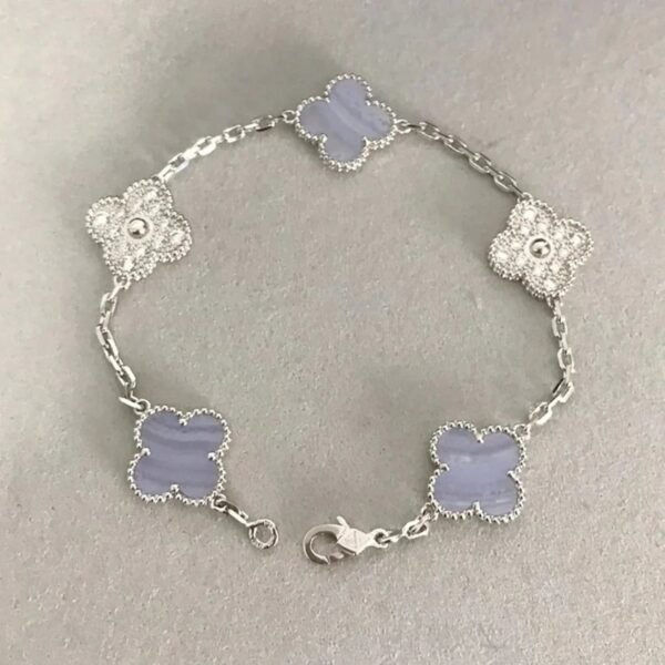 [Eternal Jewelry]CLOVER  5 MOTIF DIAMOND PURPLE CHALCEDONY BRACELET SILVER