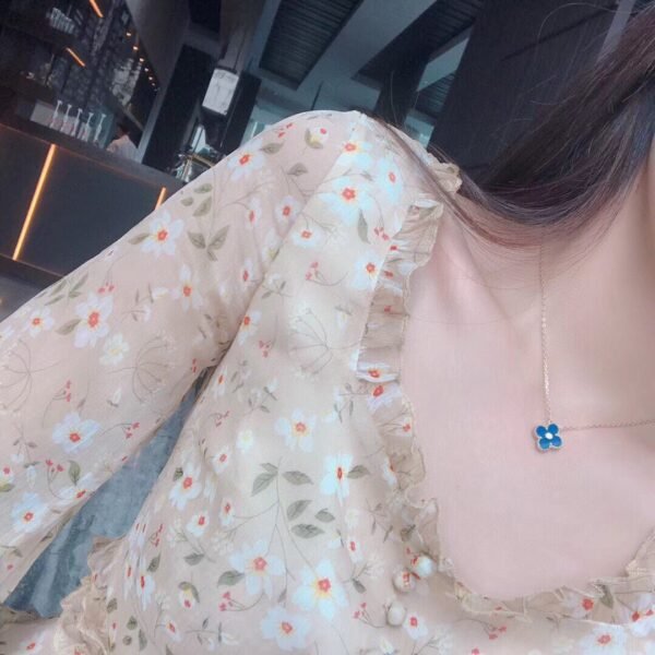 [Eternal Jewelry]CLOVER 15MM DIAMOND AND BLUE AGATE NECKLACE