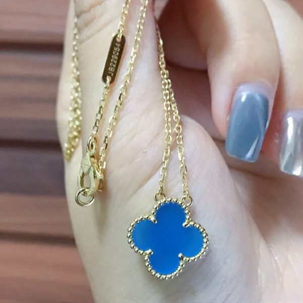 [Eternal Jewelry]CLOVER 15MM BLUE AGATE NECKLACE
