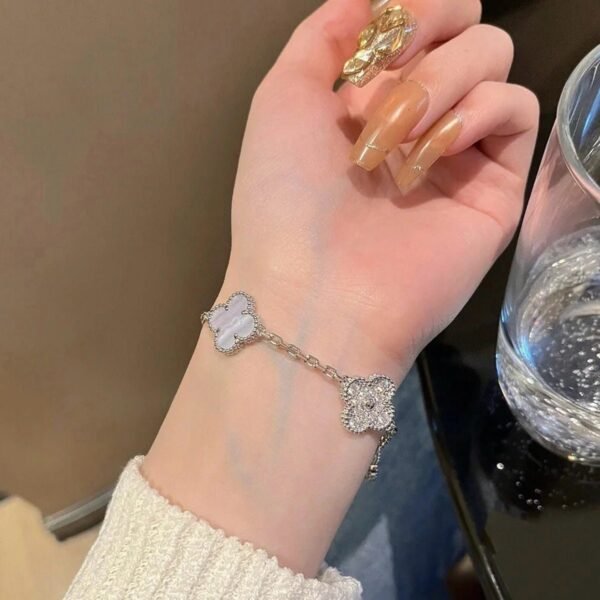 [Eternal Jewelry]CLOVER  5 MOTIF DIAMOND PURPLE CHALCEDONY BRACELET SILVER