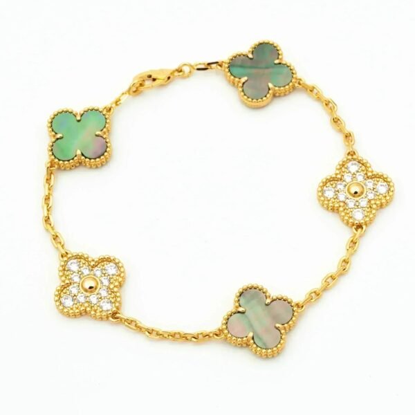 [Eternal Jewelry]CLOVER 5 MOTIF GRAY MOP DIAMOND BRACELET