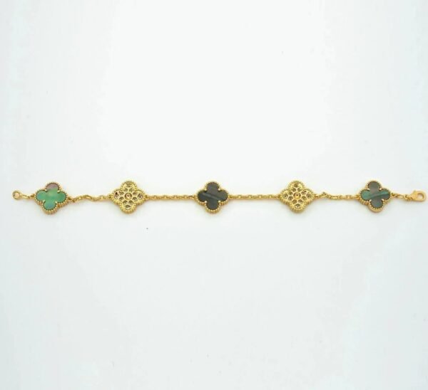 [Eternal Jewelry]CLOVER 5 MOTIF GRAY MOP DIAMOND BRACELET