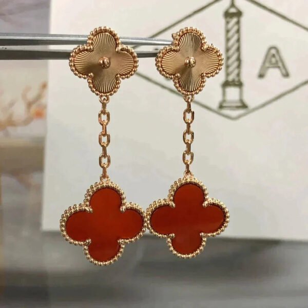 [Eternal Jewelry]CLOVER 2 MOTIF  LASER CARNELIAN EARRINGS