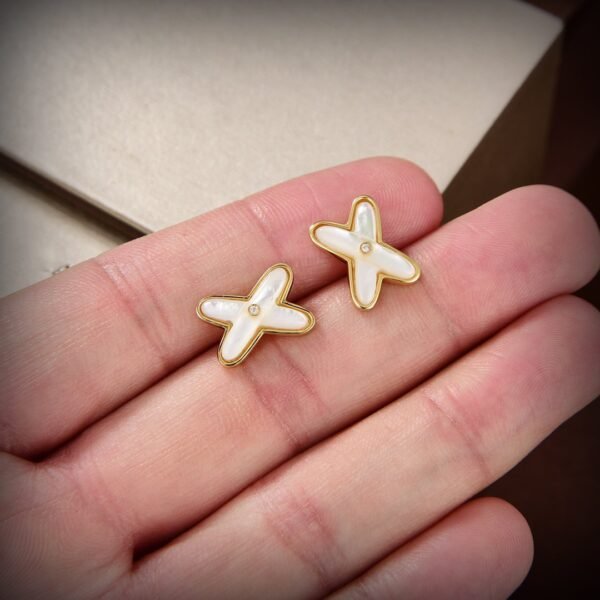 [Eternal Jewelry]JEUX DE WHITE MOP GOLD DIAMOND EARRINGS