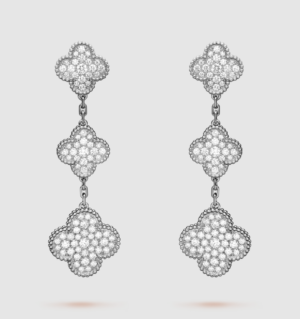 [Eternal Jewelry]CLOVER 3 MOTIF DIAMOND SILVER DROP EARRINGS