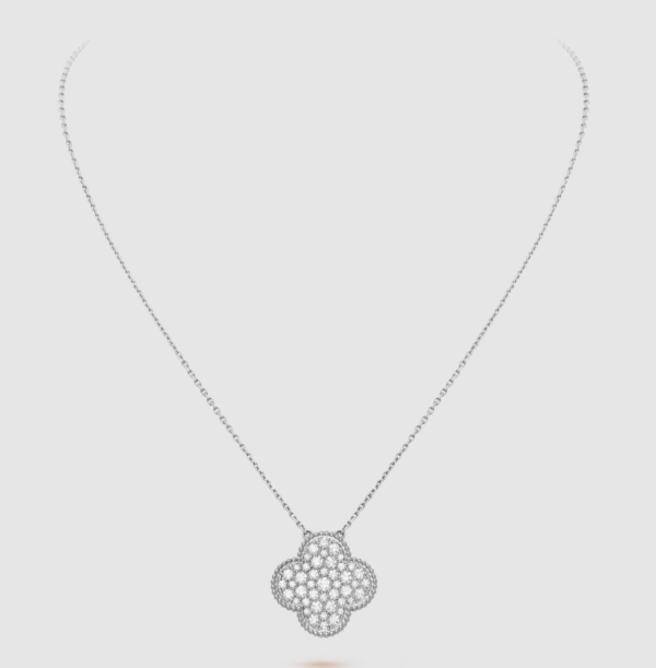 [Eternal Jewelry]CLOVER 25MM LARGE PENDANT DIAMOND PAVED SILVER NECKLACE