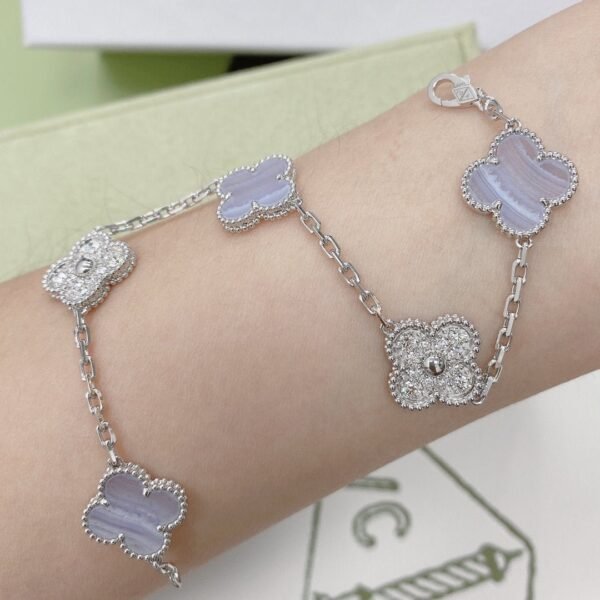[Eternal Jewelry]CLOVER  5 MOTIF DIAMOND PURPLE CHALCEDONY BRACELET SILVER