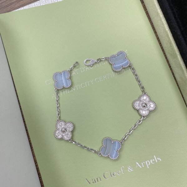 [Eternal Jewelry]CLOVER  5 MOTIF DIAMOND PURPLE CHALCEDONY BRACELET SILVER