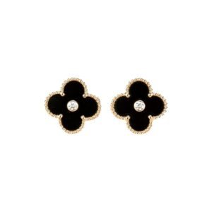 [Eternal Jewelry]CLOVER MEDIUM 1 MOTIFS ONYX DIAMOND EARRINGS