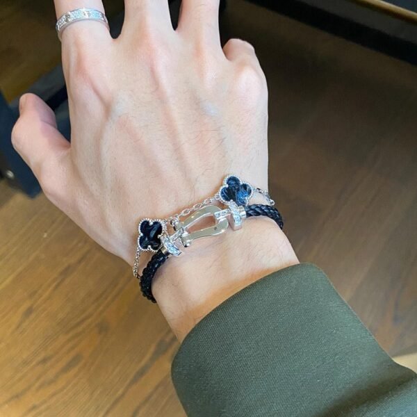 [Eternal Jewelry]CLOVER 5 MOTIF PIETERSITE SILVER BRACELET