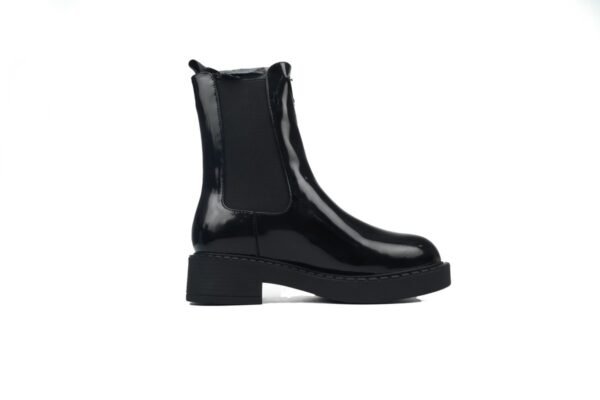 Prada Monolith patent leather booties black