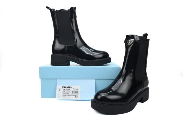 Prada Monolith patent leather booties black