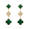 [Eternal Jewelry]CLOVER EARRINGS GOLD MALACHITE DIAMOND 3 MOTIF
