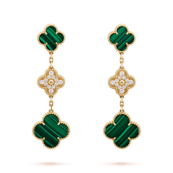 [Eternal Jewelry]CLOVER EARRINGS GOLD MALACHITE DIAMOND 3 MOTIF