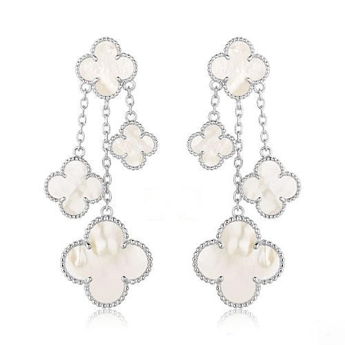 [Eternal Jewelry]CLOVER EARRINGS WHITE MOP 4 MOTIFS SILVER