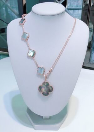 [Eternal Jewelry]COMBINED BRACELET 5 MOTIFS AND NECKLACE DARK MOP ROSE GOLD