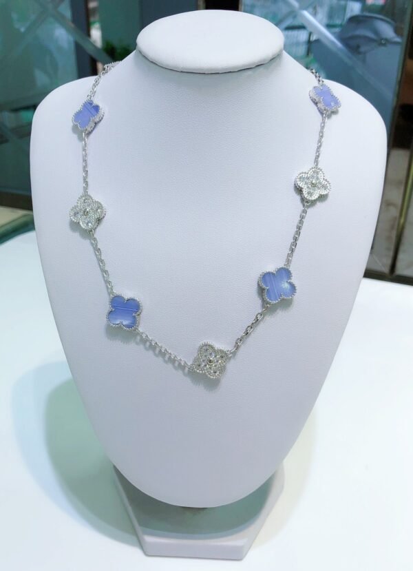 [Eternal Jewelry]CLOVER 10 MOTIFS CHALCEDONY DIAMONDS SILVER NECKLACE